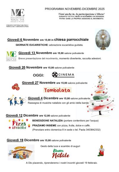 PROGRAMMA NOVEMBRE DICEMBRE 2025 PARROCCHIA SANTA MARGHERITA PAINA