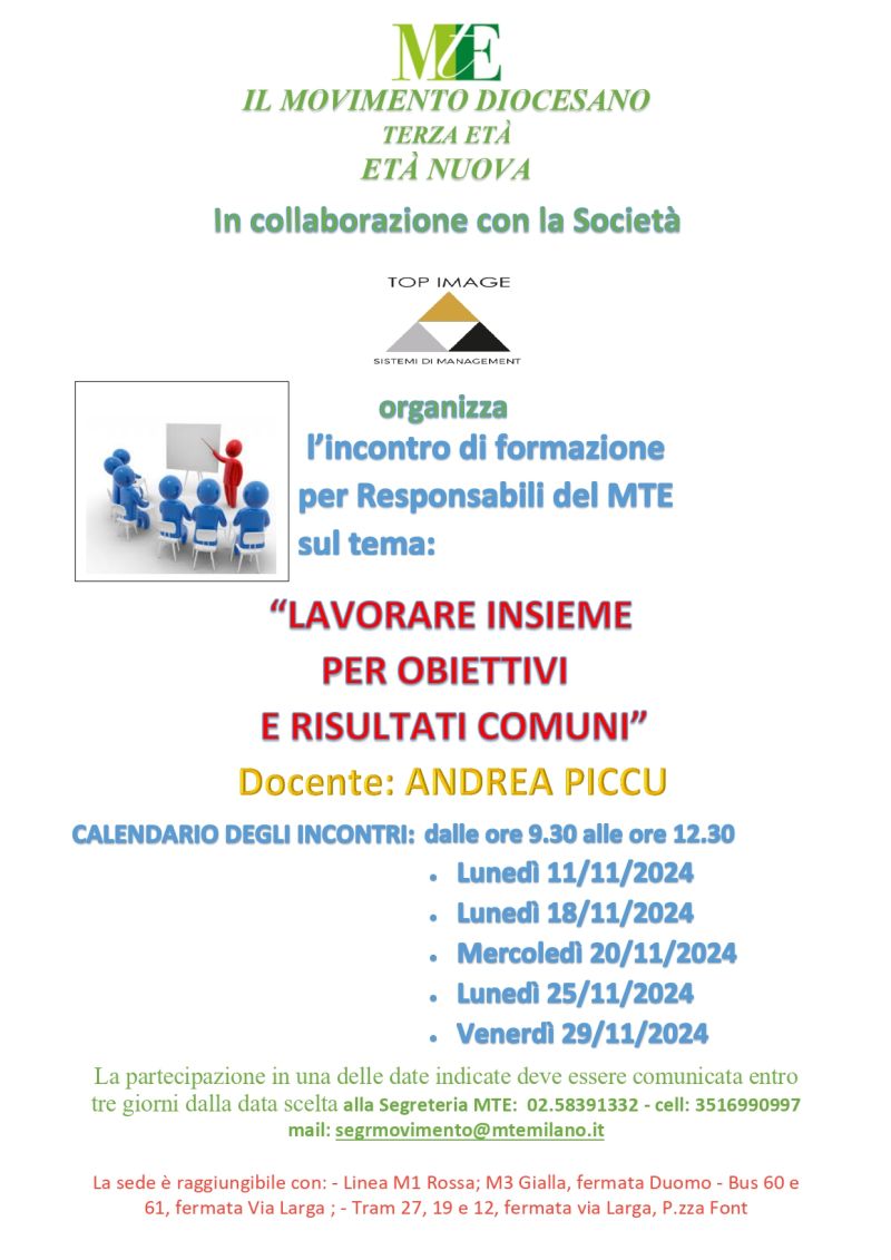 Scuola Formazione LAVORARE INSIEME PER OBIETTIVI E RISULTATI COMUNI