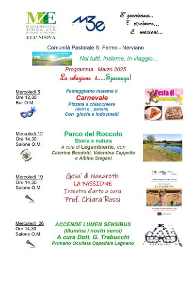 Programma del Mese di Marzo della Comunità SAN FERMO NERVIANO