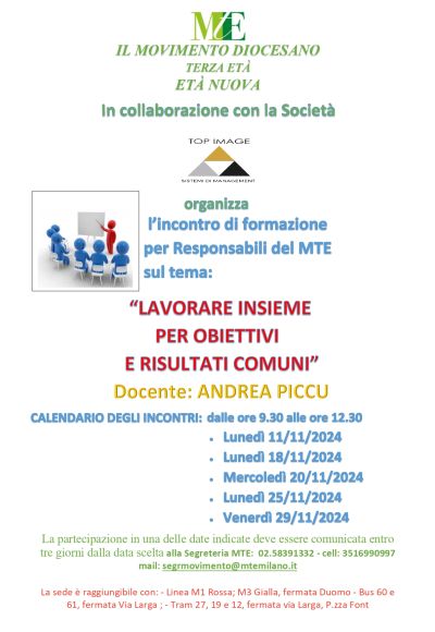 Scuola Formazione LAVORARE INSIEME PER OBIETTIVI E RISULTATI COMUNI