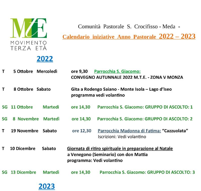 Meda – Calendario Anno Pastorale 2022/2023