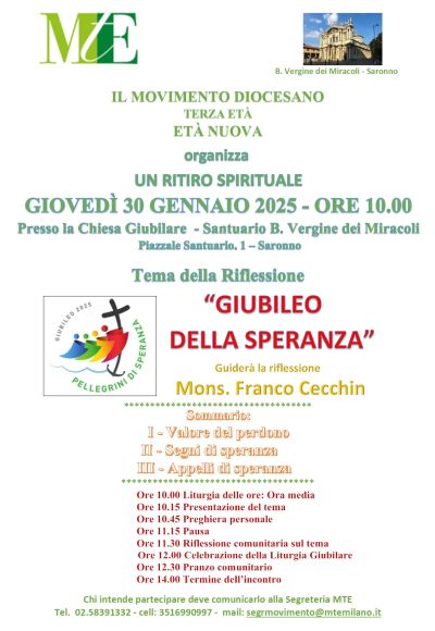 RITIRO SPIRITUALE GIUBILEO DELLA SPERANZA