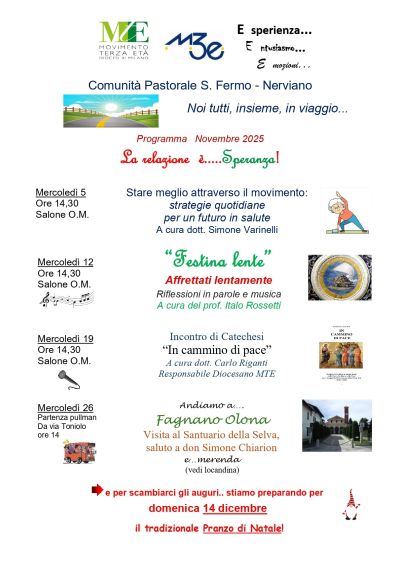 PROGRAMMA PASTORALE MESE DI NOVEMBRE COMUNITA’ SAN FERMO NERVIANO