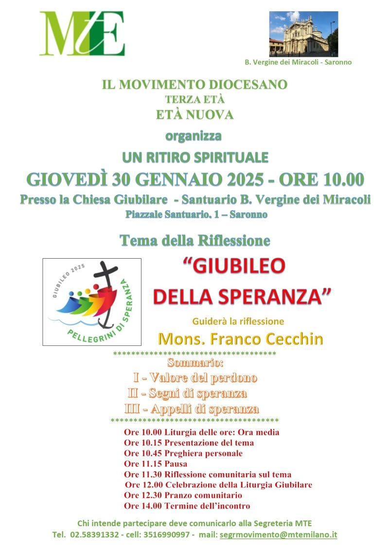 RITIRO SPIRITUALE GIUBILEO DELLA SPERANZA