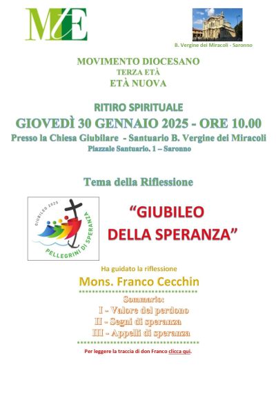 RITIRO SPIRITUALE 30 GENNAIO 2025