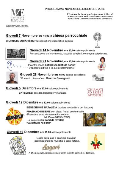 Programma di Novembre Dicembre parrocchia di Paina