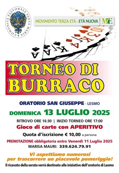 TORNEO DI BURRACO COMUNITA’ PASTORALE SANTA MARIA LESMO