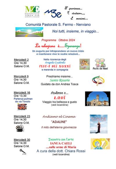 Programma delle attività (ottobre 2024) Comunità Pastorale S. Fermo – Nerviano