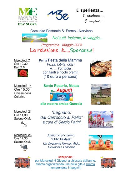 Programma del mese di maggio della Comunità pastorale San Fermo Nerviano