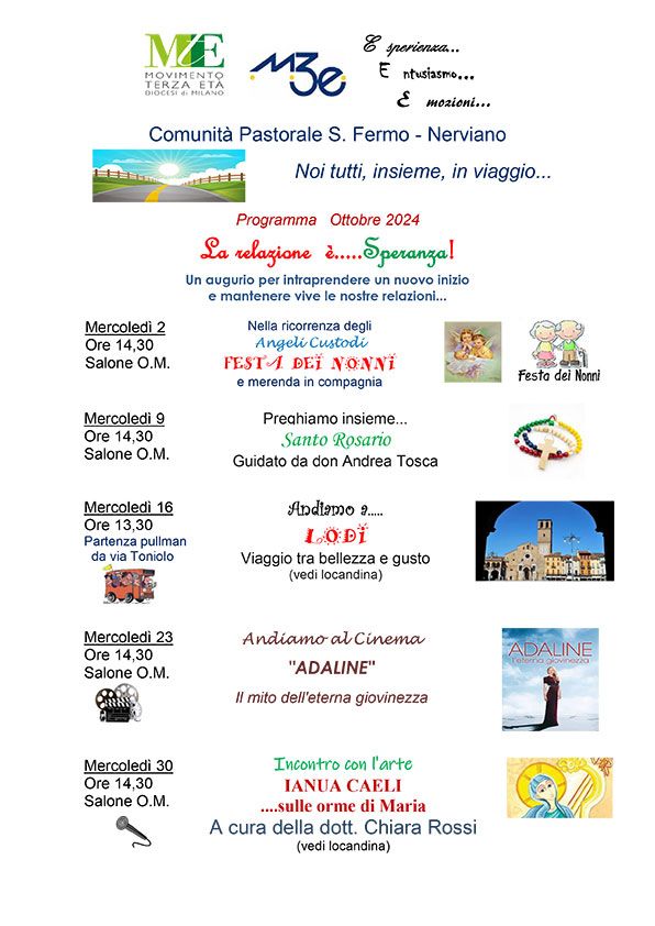 Programma delle attivit&agrave; (ottobre 2024) Comunit&agrave; Pastorale S. Fermo – Nerviano