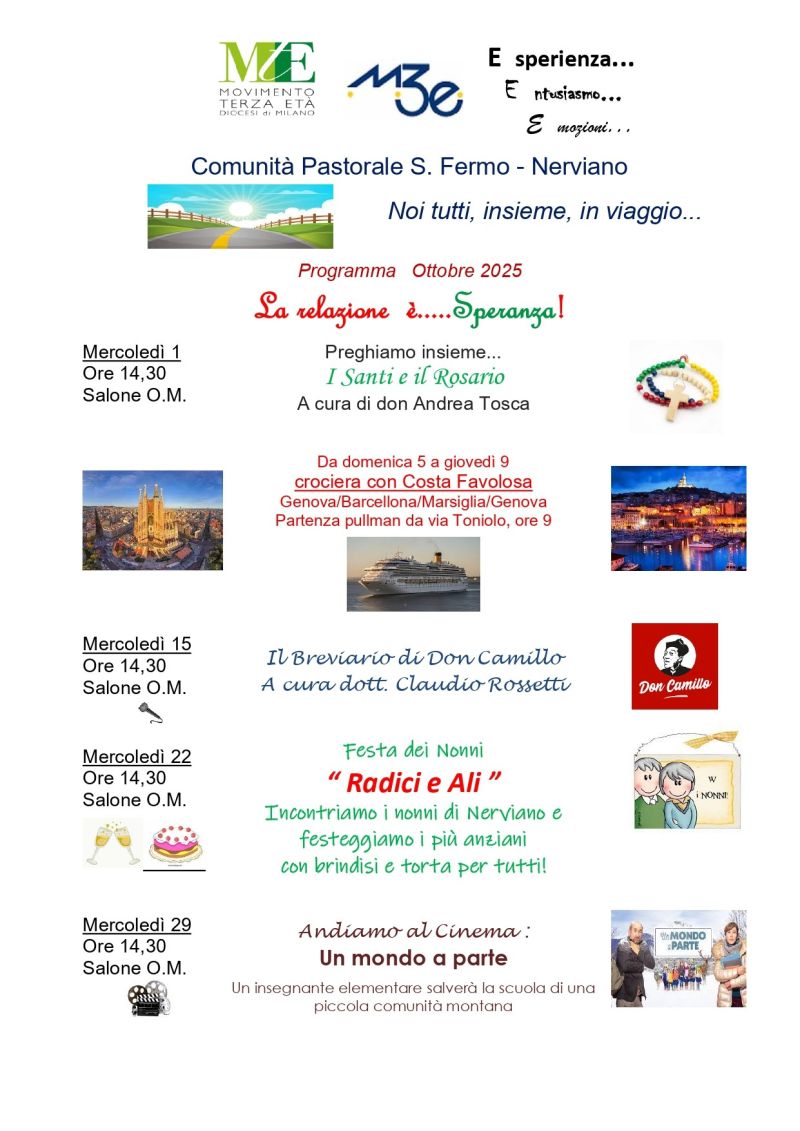 PROGRAMMA DEL MESE DI OTTOBRE DELLA COMUNITA’ PASTORALE SAN FERMO NERVIANO