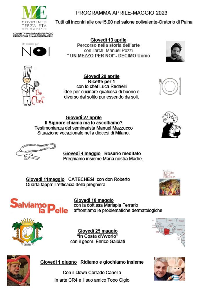 PAINA: programma aprile/maggio 2023