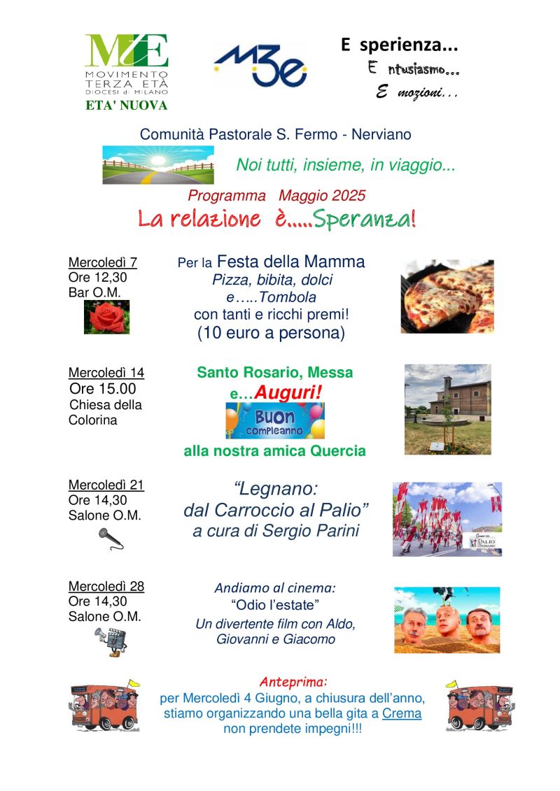 Programma del mese di maggio della Comunit&agrave; pastorale San Fermo Nerviano