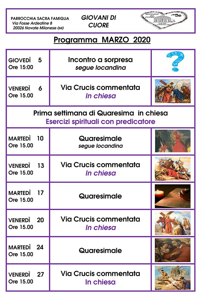 Novate Milanese – Programma Marzo 2020