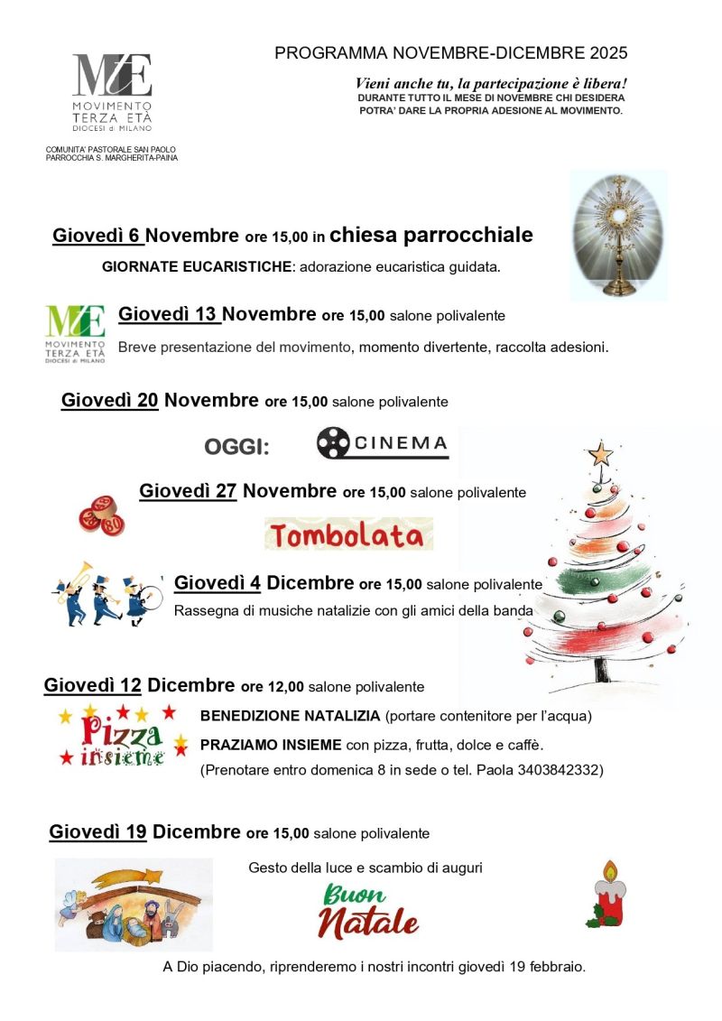 PROGRAMMA NOVEMBRE DICEMBRE 2025 PARROCCHIA SANTA MARGHERITA PAINA