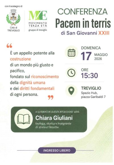 IL GRUPPO MTE DI  TREVIGLIO ORGANIZZA LA CONFERENZA PACEM IN TERRIS DI SAN GIOVANNI XXIII