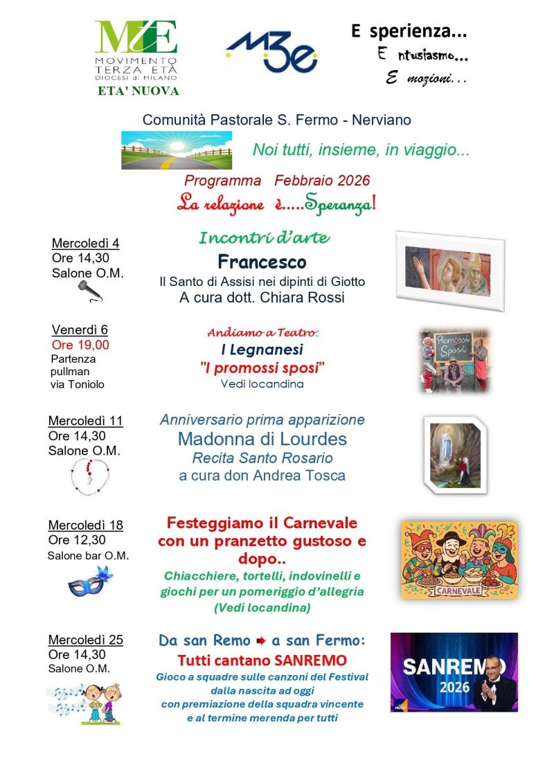 PROGRAMMA FEBBRAIO COMUNITA’ PASTORALE SAN FERMO NERVIANO