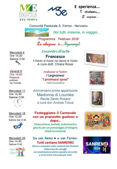 PROGRAMMA FEBBRAIO COMUNITA’ PASTORALE SAN FERMO NERVIANO