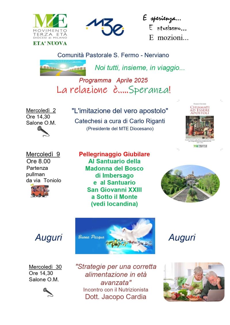 Programma Mese di Aprile Comunit&agrave; pastorale San Fermo Nerviano