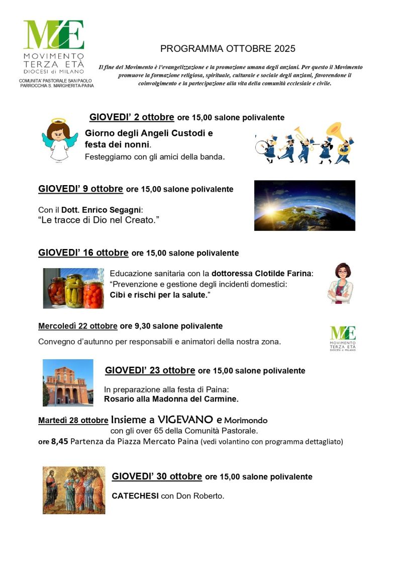 PROGRAMMA DEL MESE DI OTTOBRE DELLA COMUNITA’ PASTORALE SANTA MARGHERITA PAINA