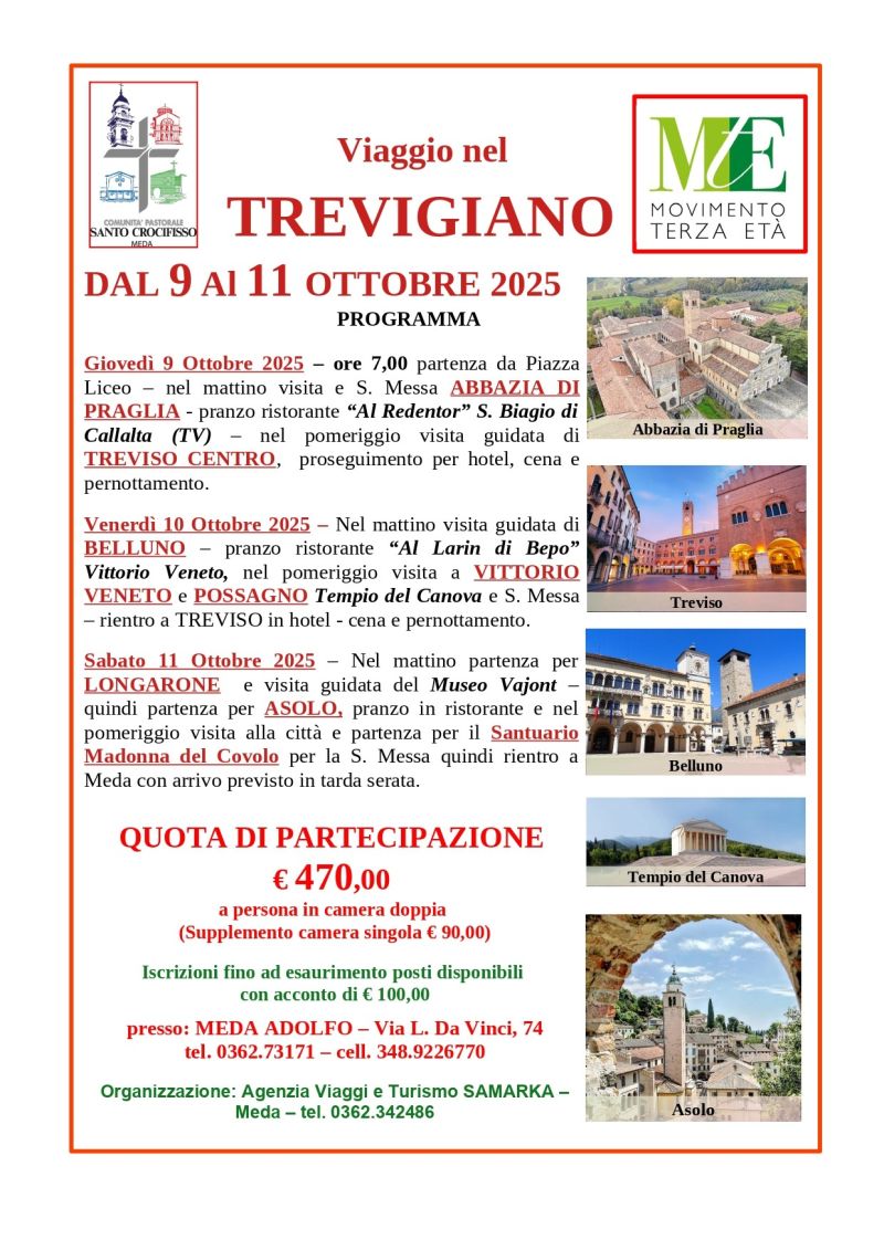 VIAGGIO NEL TREVIGIANO DELLA COMUNITA’ PASTORALE SANTO CROCIFISSO MEDA