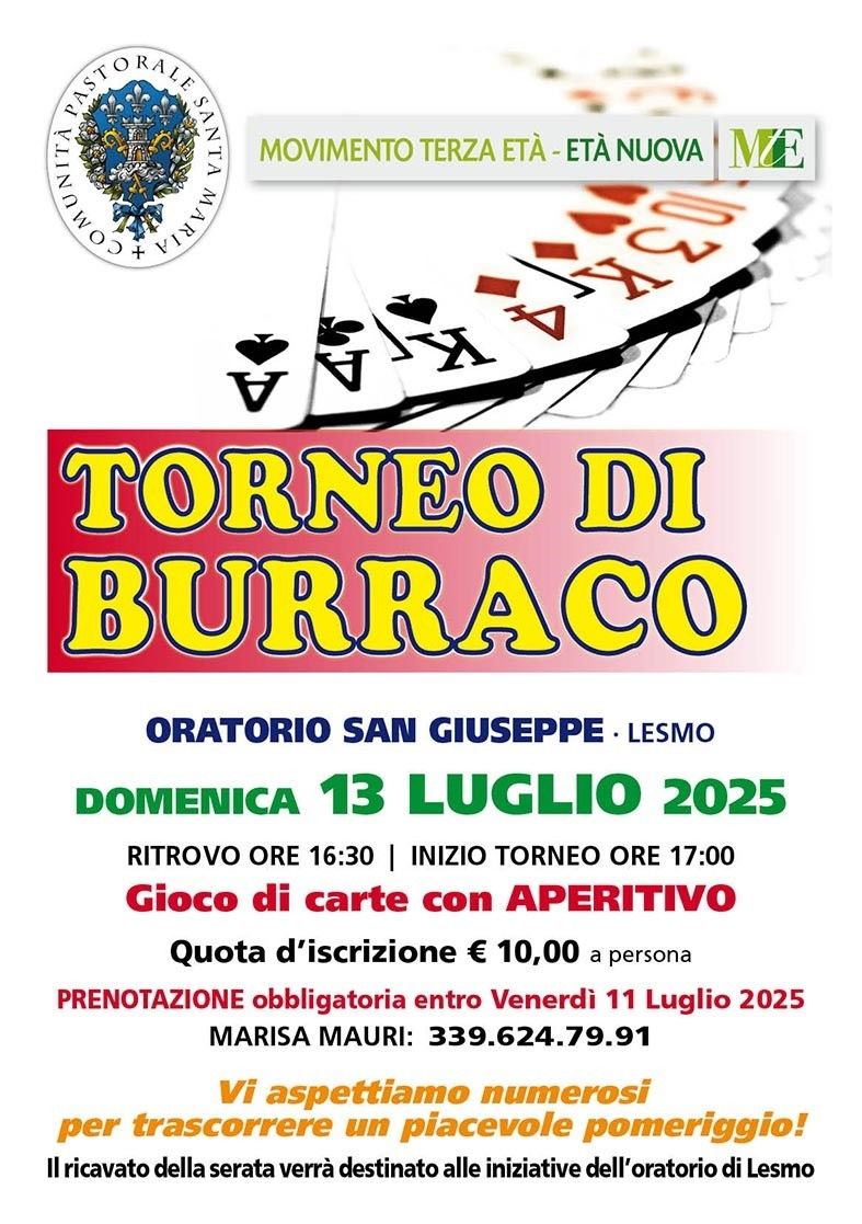 TORNEO DI BURRACO COMUNITA’ PASTORALE SANTA MARIA LESMO