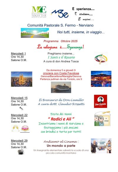 PROGRAMMA DEL MESE DI OTTOBRE DELLA COMUNITA’ PASTORALE SAN FERMO NERVIANO